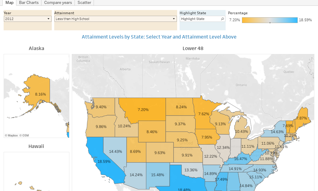 Education Levels in the US, by State and Attainment