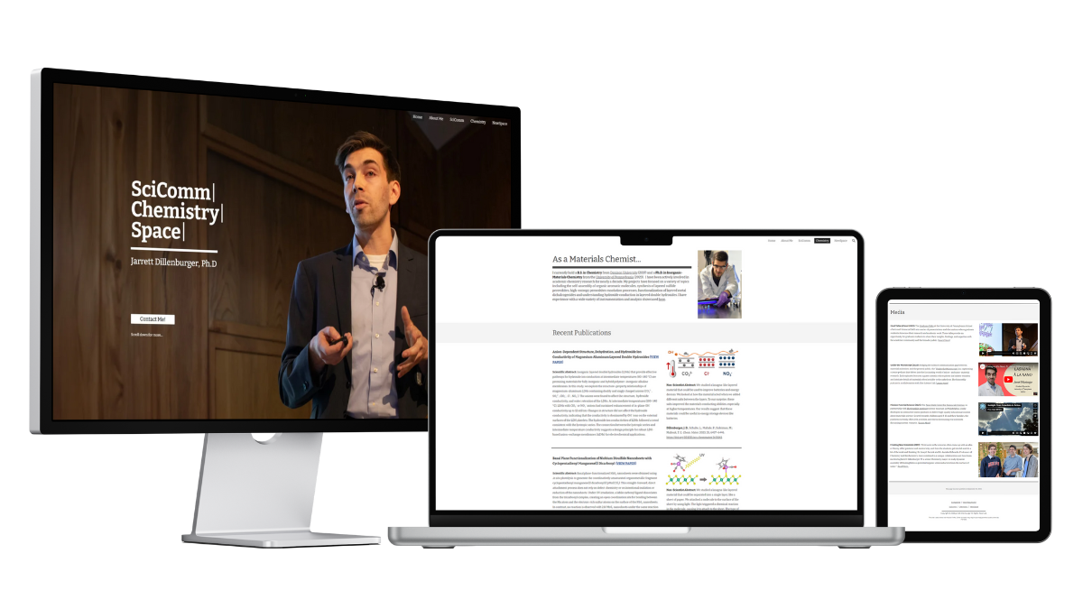 Dr. Jarrett Dillenburger's personal website on desktop, laptop, and tablet screens