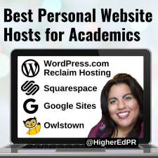 Best Personal Academic Website Hosts Graphic: WordPress .com or Reclaim Hosting, Squarespace, Google Sites, Owlstown