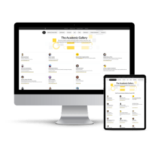 Screenshots of The Academic Gallery from Owlstown on a desktop monitor and tablet screen