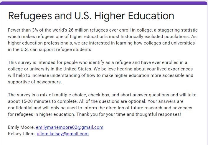 Research Subjects Needed for Research Study on Refugees and U.S. Higher Education