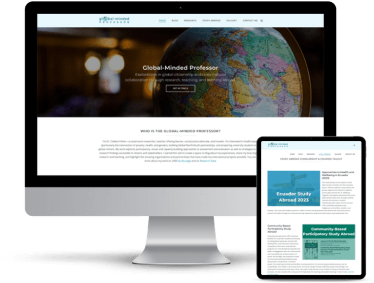Dr. Colleen Fisher's website The Global Minded Professor on desktop and tablet screens.