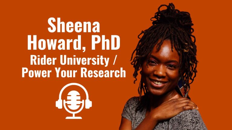 A graphic for Sheena Howard, PhD of Rider University and founder of Power Your Research