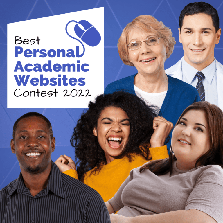 Best Personal Academic Websites Contest 2022 Graphic with 5 people looking excited to have entered to win. Not awardees.