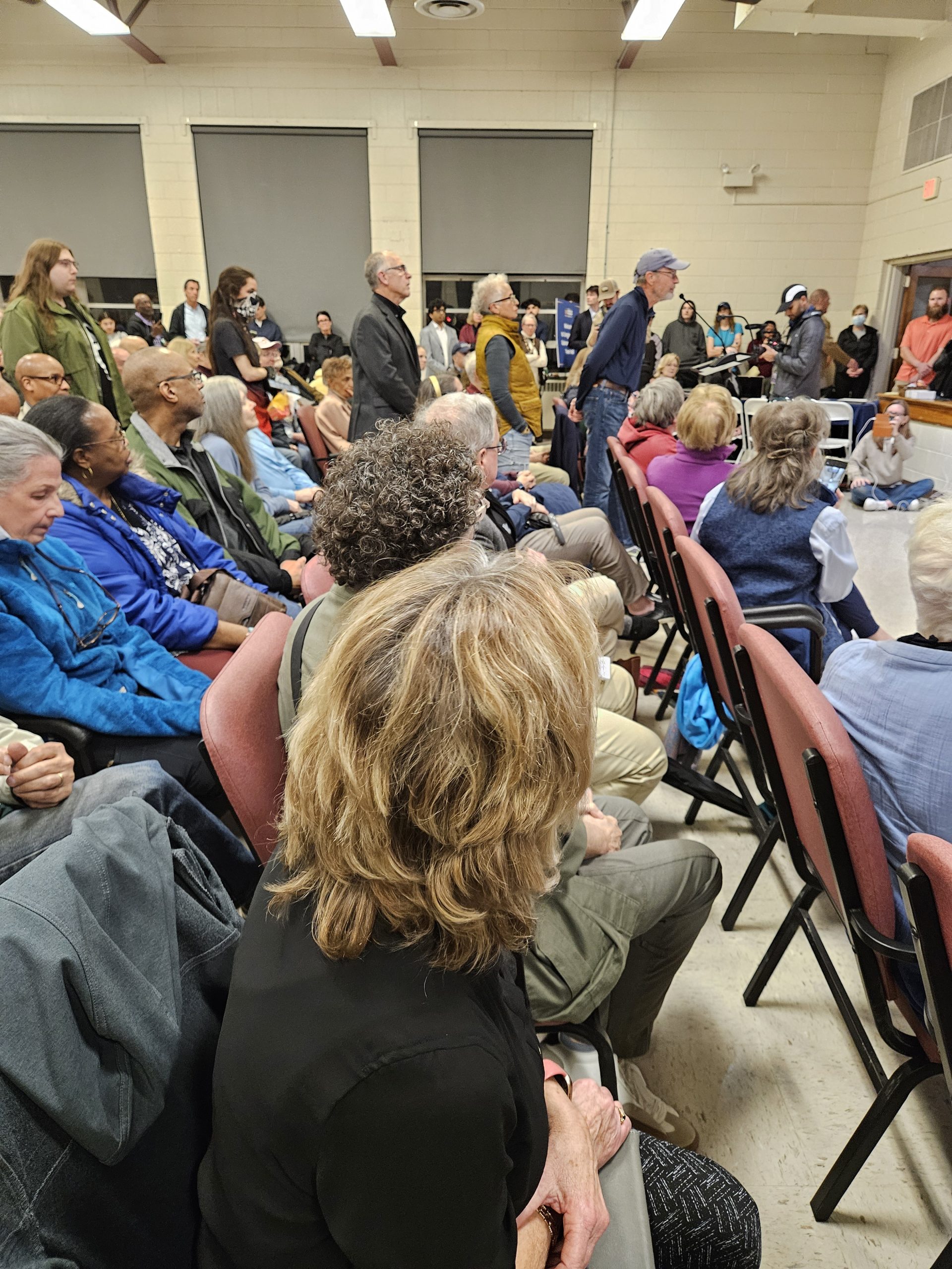 Subramanyam town hall 2025 March 20 questioner leaning forward