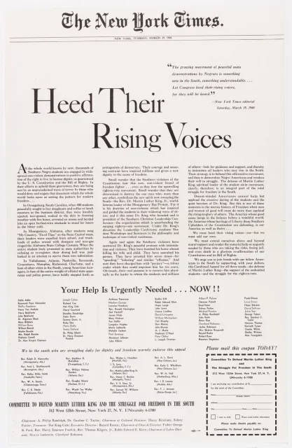 Newspaper print of Heed Their Rising Voices