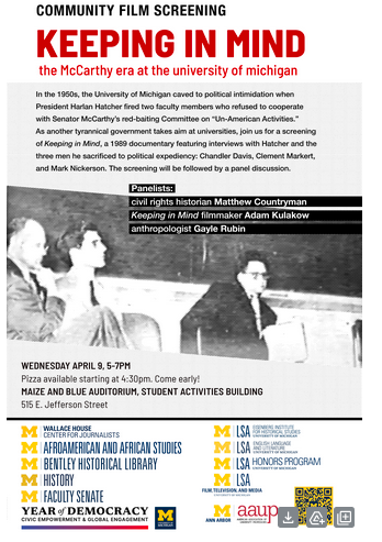 30pm film screening about political intimidation and UM (Community Advocates at the University of Michigan)