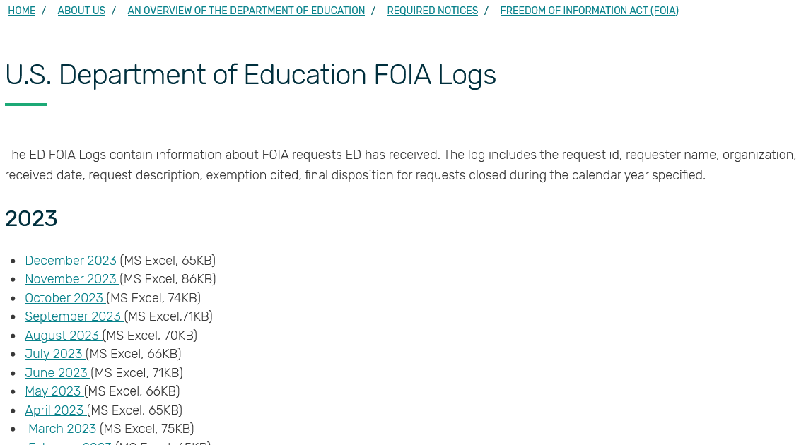 Department of Education No Longer Posting Freedom of Information Requests