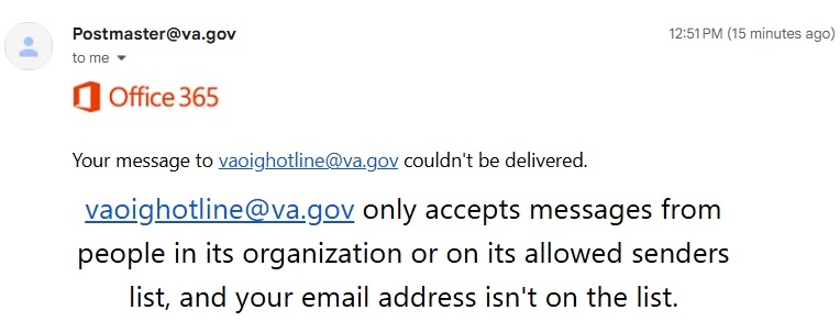 VA Office of Inspector General no longer accepting emails and VA chatbot has no answers.