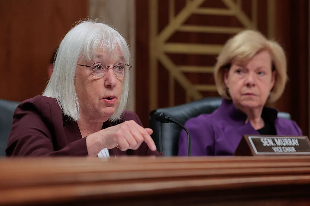 Sen. Patty Murray speaks into a microphone