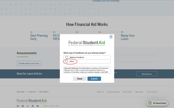 Step two FSA complaint process, click other 