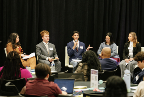 Students speak on a panel and the annual JED policy summit. 