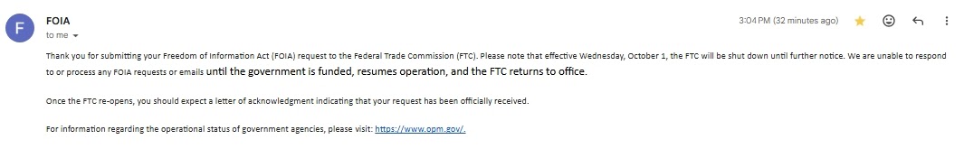 Is the Federal Trade Commission FOIA program still in operation?