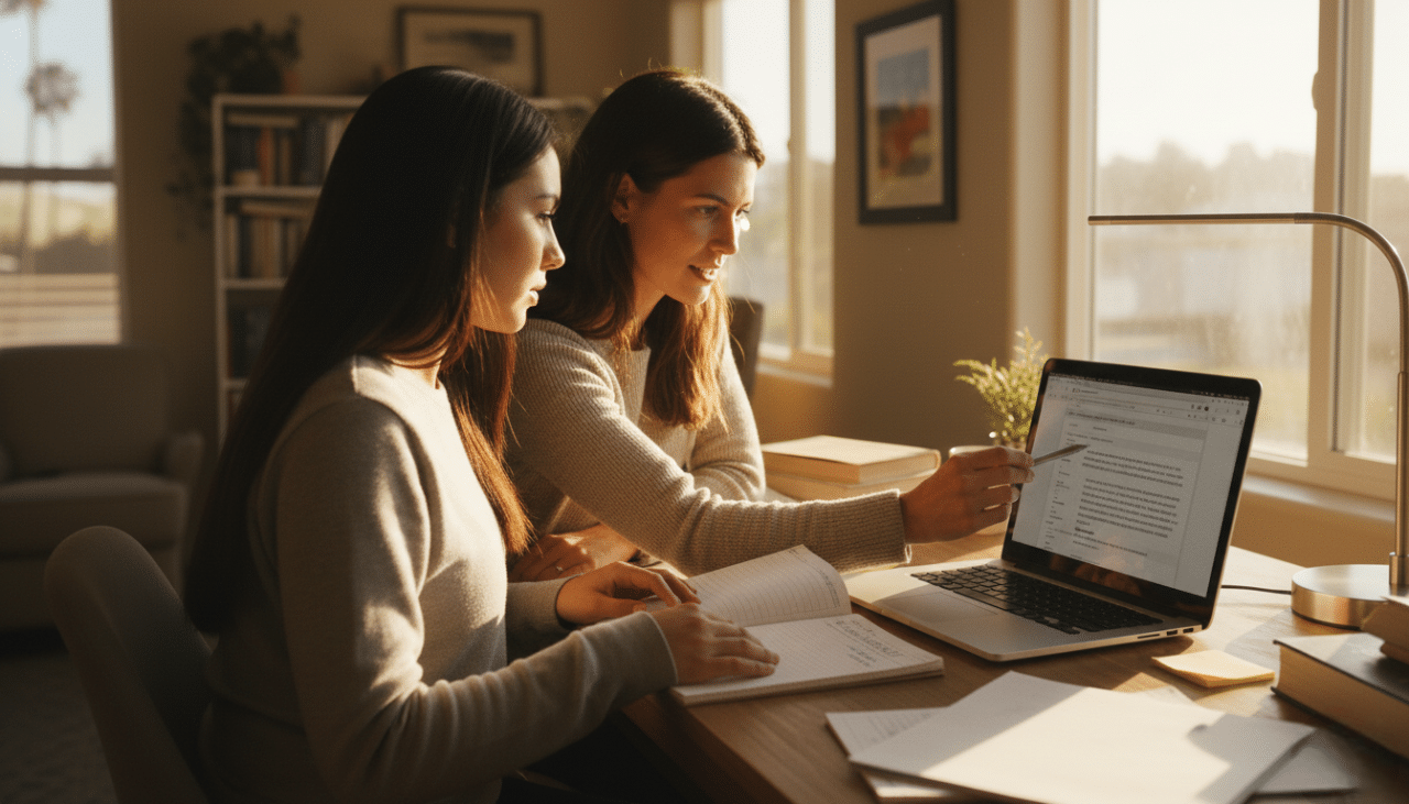 San Diego high school senior reviewing college application deadlines and essays at home.