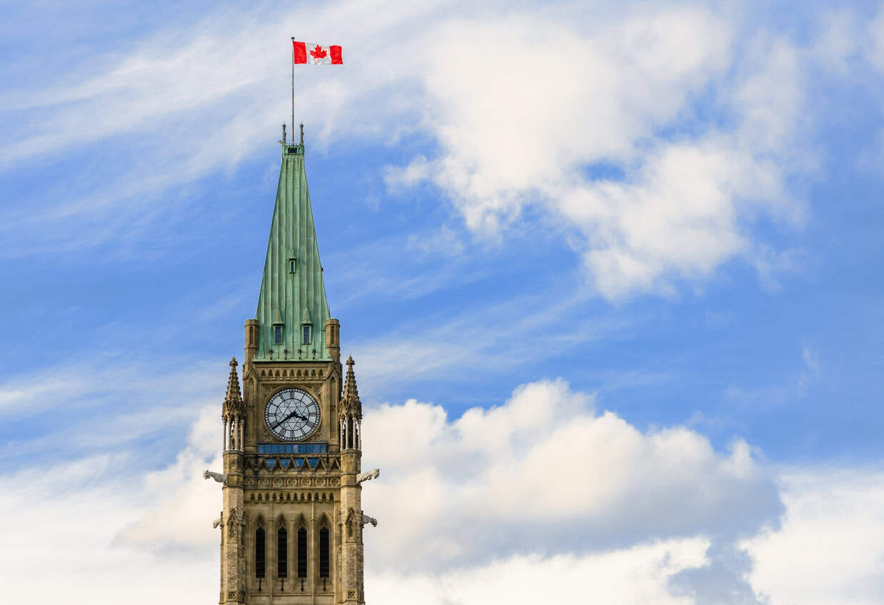 Canadian flag on parliament building, Ottawa, Canada.